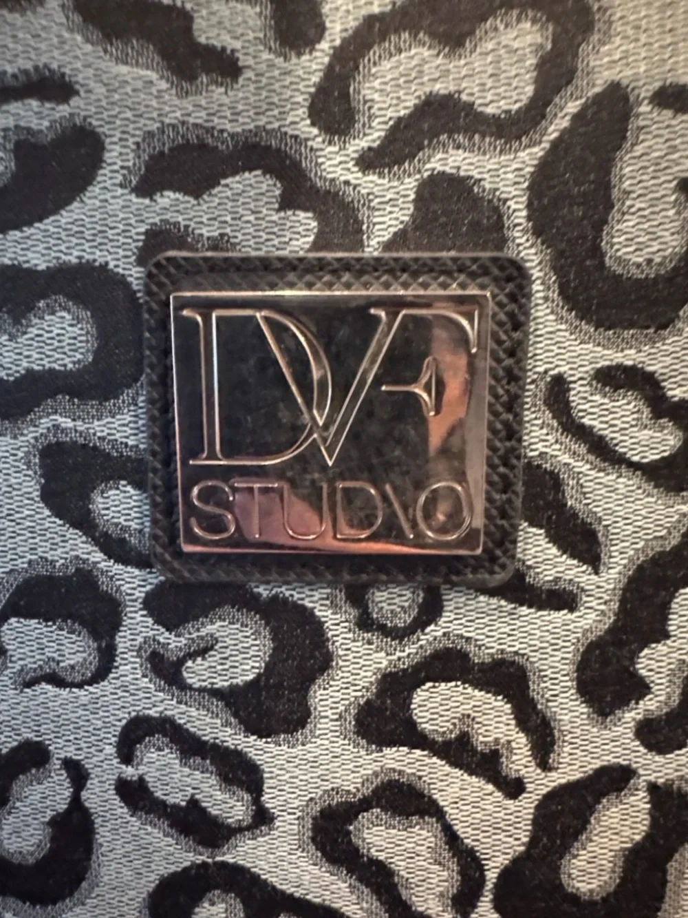 DVF Studio Grey Black Leopard Satchel Weekender Travel Tote Bag
